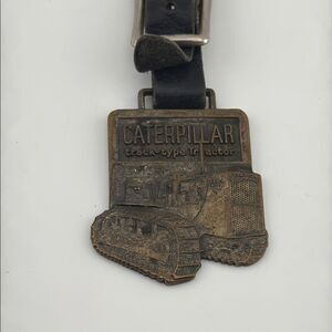 Antique Caterpillar Fob Watch with Black Leather Strap